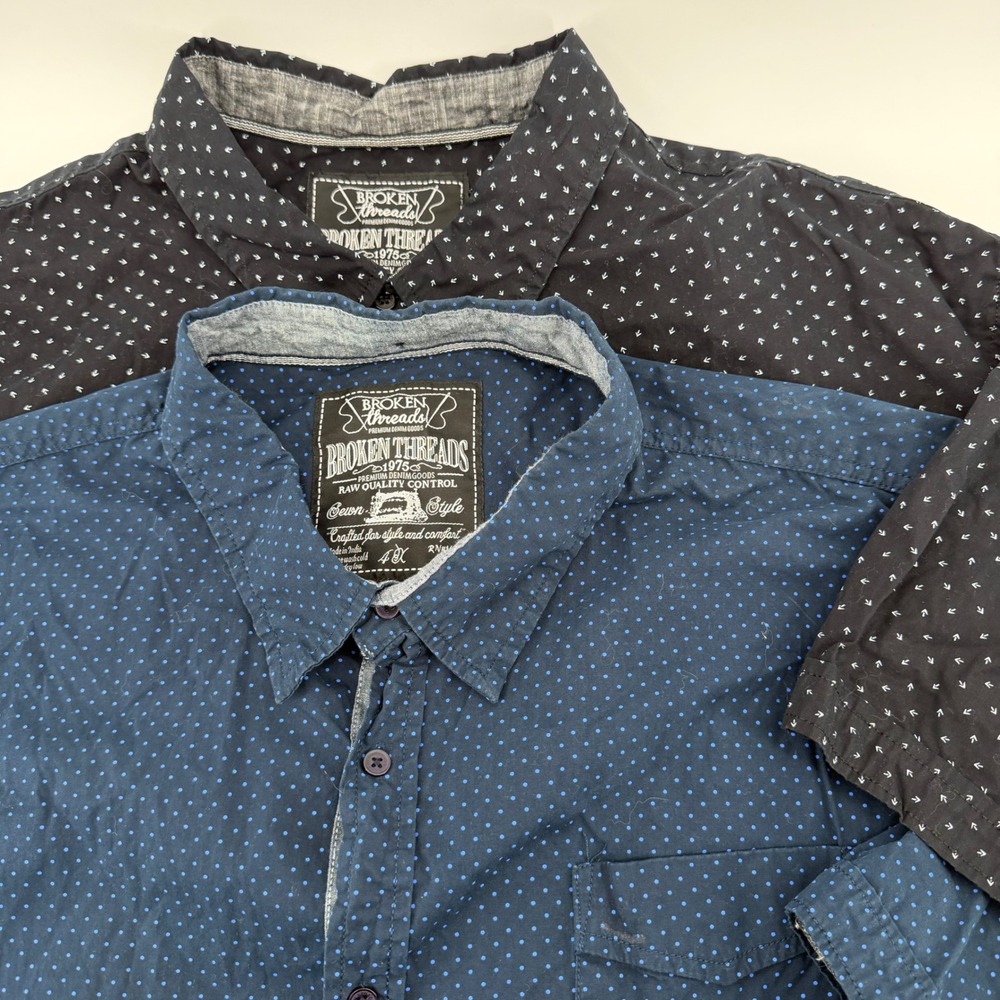 2 Broken Threads Shirt Men's 4XL Navy Black Polka Dot Arrow Button Down Short
